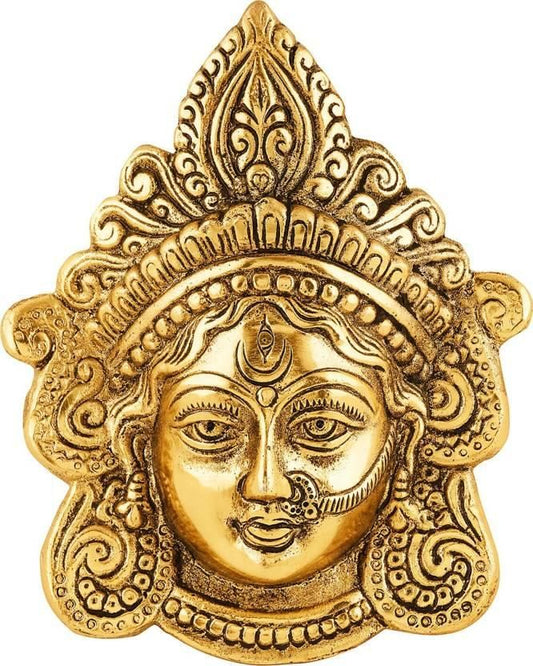 Ambika Durga Face Wall Hanging Metal Idol Showpiece - 15.24 cm (Gold Plated, Metal, Gold)