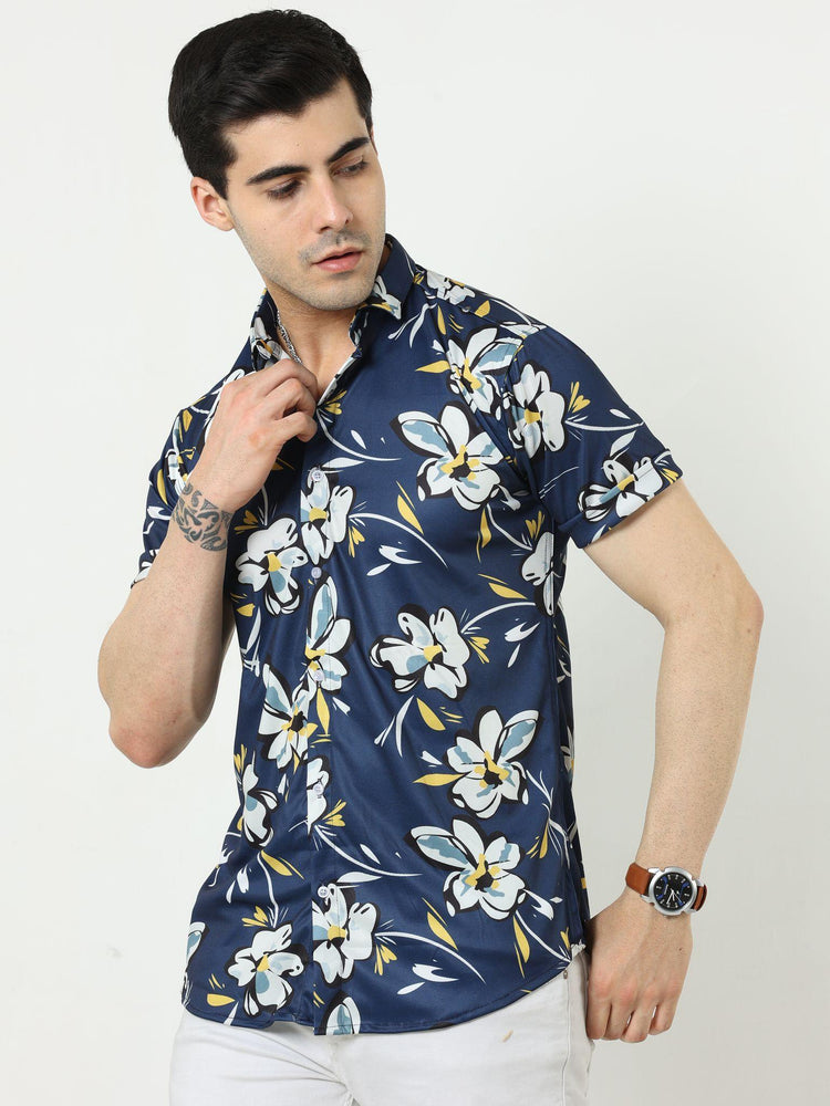 Men Regular Fit Floral Print Spread Collar Casual Shirt