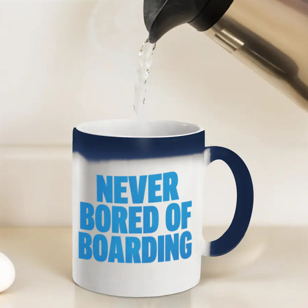 Never Bored of Boarding Coffee Mug – Blue Aviation Travel Design