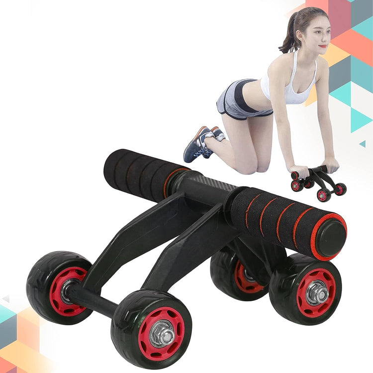 4 Wheel Ab Roller  Ab Roller For Abdominal Workout for Men and Women (4 Wheel ab roller- Red)