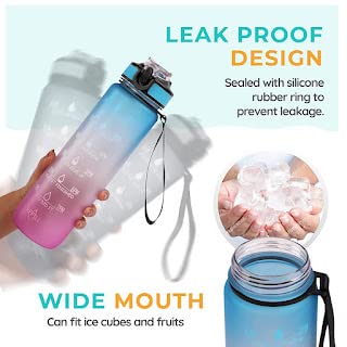 Sports Water bottle 1L Water Bottle with time markings Gym Bottle BPA