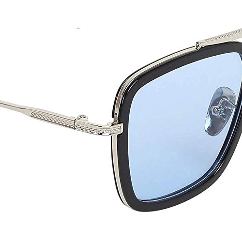 Unisex Blue Silver Retro Square Sunglasses