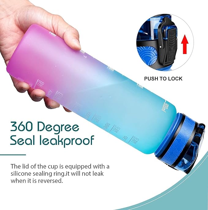 Sports Water bottle 1L Water Bottle with time markings Gym Bottle BPA