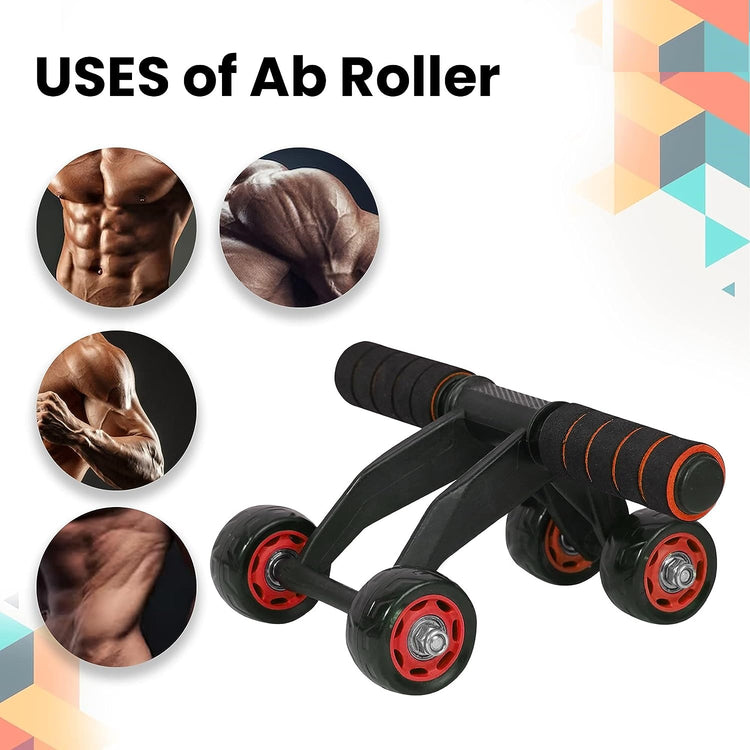 4 Wheel Ab Roller  Ab Roller For Abdominal Workout for Men and Women (4 Wheel ab roller- Red)