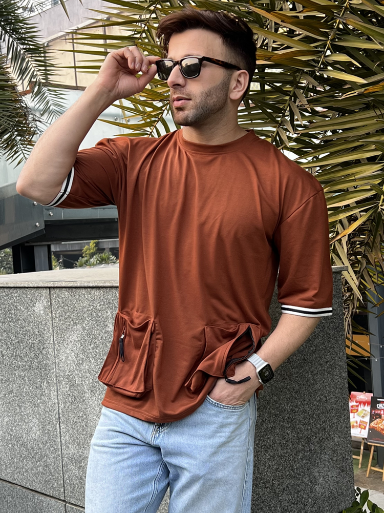 Brown Oversized Pocket T-Shirt