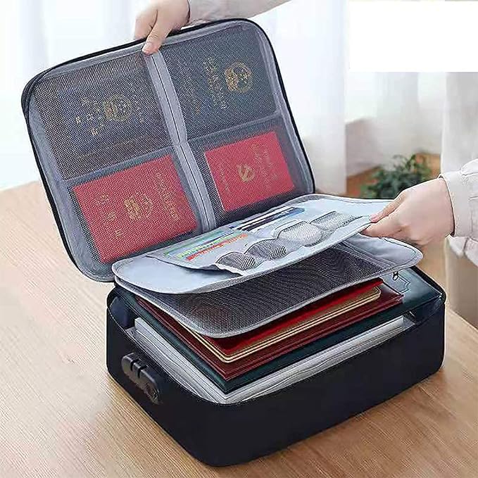 Document Bag Waterproof 2-Layer Portfolio Storage Bag with Password Lock