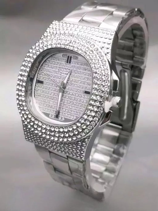 Diamond Silver Dial Watch for Men