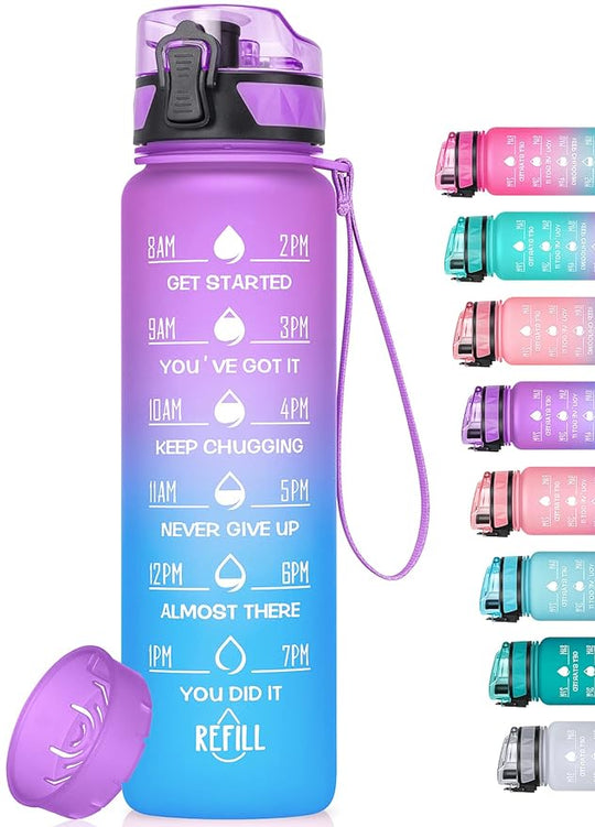 Motivational Water Bottle with Time Marker, 32 Oz BPA Free Water Bottles