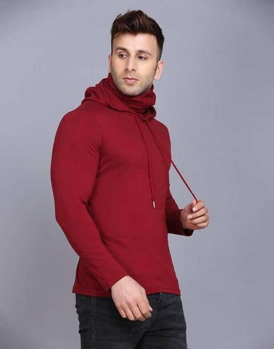 Denzolee Solid Hooded T-Shirt With Mask For Men's