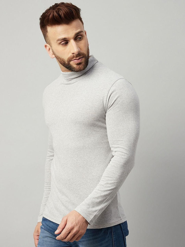 Cotton Blend Solid Full Sleeves Mens Stylish Neck T-Shirt