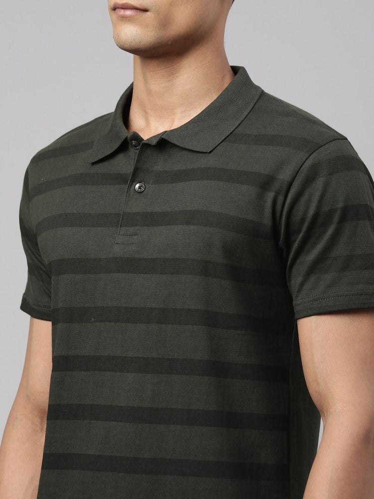 Kryptic Cotton Stripes Half Sleeves Mens Polo T-Shirt