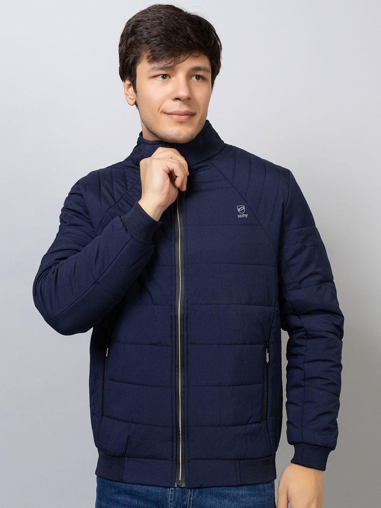 Xohy Men's Full Sleeve Puffer Sportwear Navy Jacket