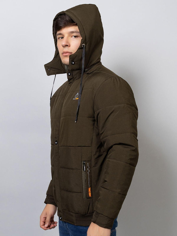 Xohy Men's Full Sleeve Bomber Hooded Olive Jacket