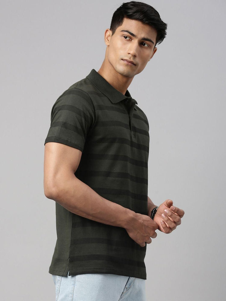 Kryptic Cotton Stripes Half Sleeves Mens Polo T-Shirt