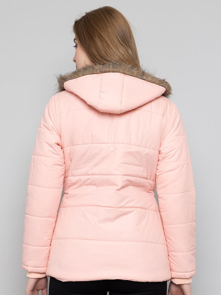 Xohy Women's Lightpink Winter Wear Full Sleeve Solid Puffer Jacket