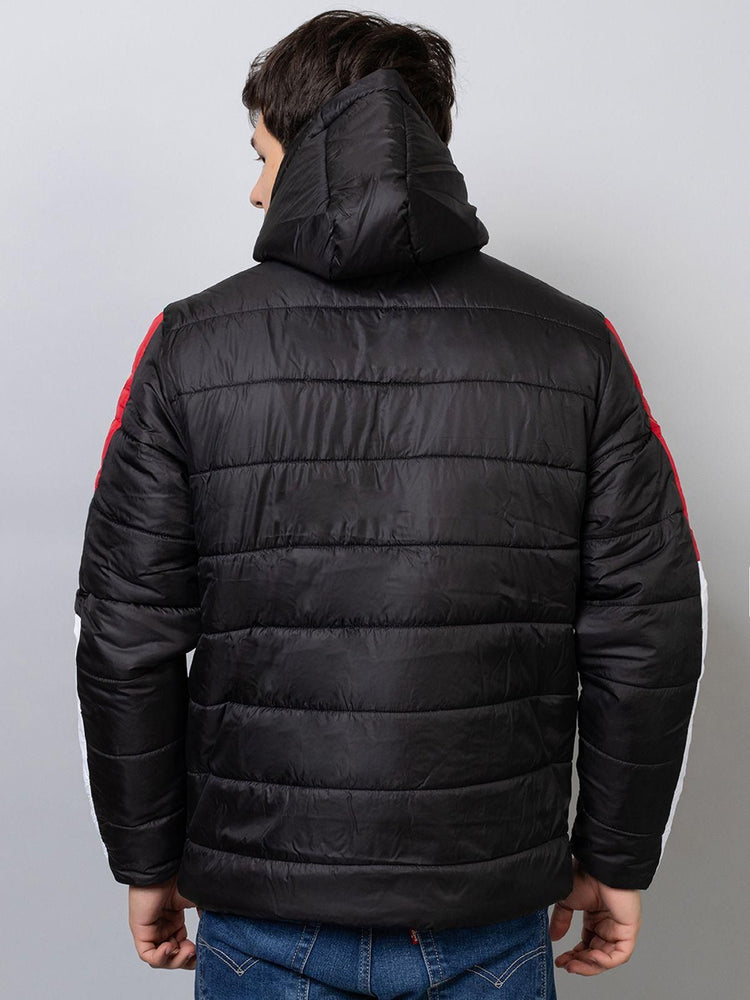 Xohy Men's Puffer Bomber Hooded Black Full Sleeve Sporty Jacket