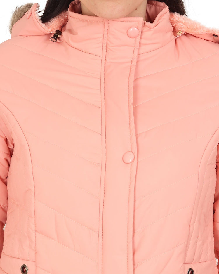 Xohy Women's Lightpink Winter Wear Full Sleeve Solid Puffer Jacket