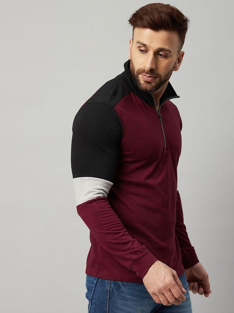 Lycra Blend Solid Checks Full Sleeves Mens Polo Neck T-Shirt