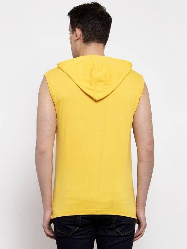 Denzolee Solid Sleeveless Hooded T-Shirt For Men's