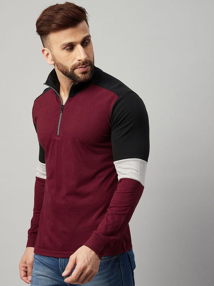 Lycra Blend Solid Checks Full Sleeves Mens Polo Neck T-Shirt