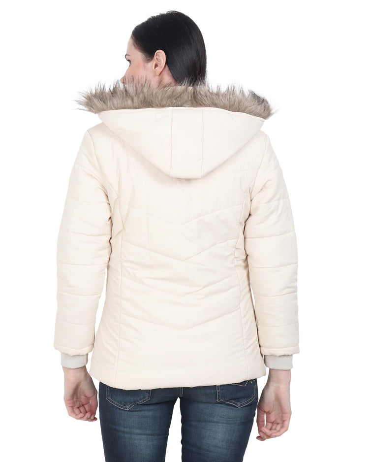 Xohy Women's Cream Winter Wear Full Sleeve Solid Puffer Jacket