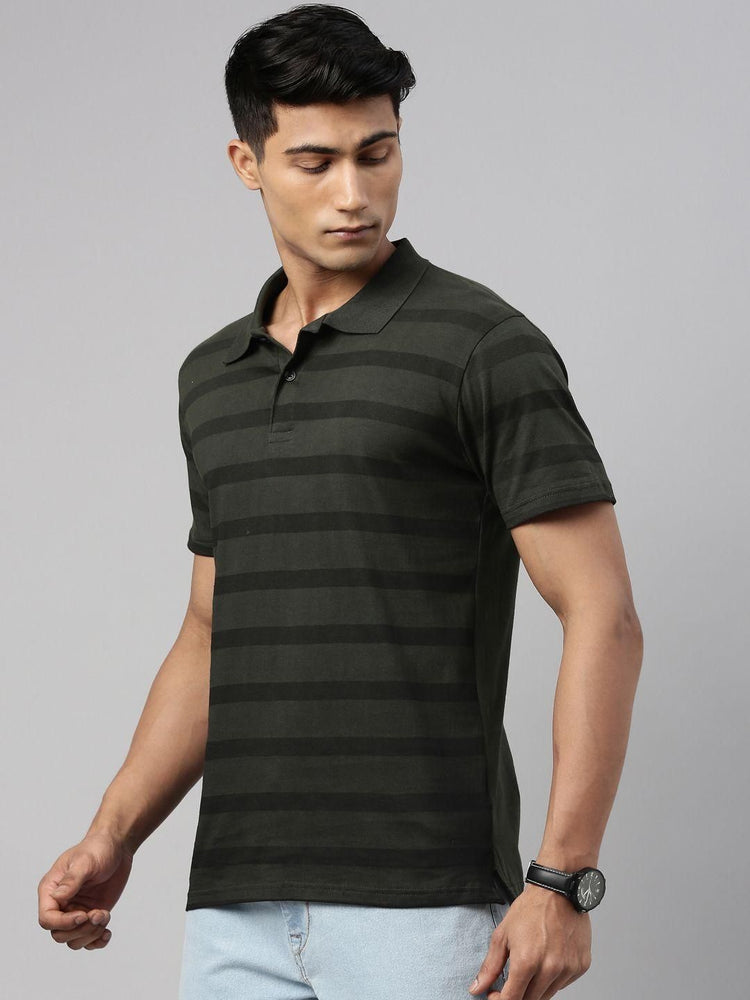 Kryptic Cotton Stripes Half Sleeves Mens Polo T-Shirt