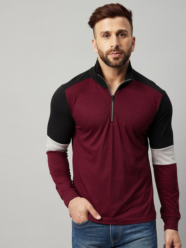 Lycra Blend Solid Checks Full Sleeves Mens Polo Neck T-Shirt