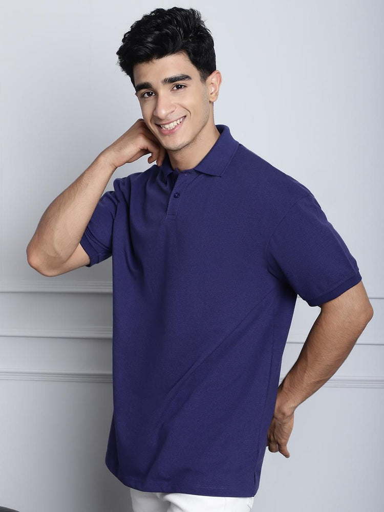 Door 74 Mens Solid Navy Color Oversize Polo Tshirt