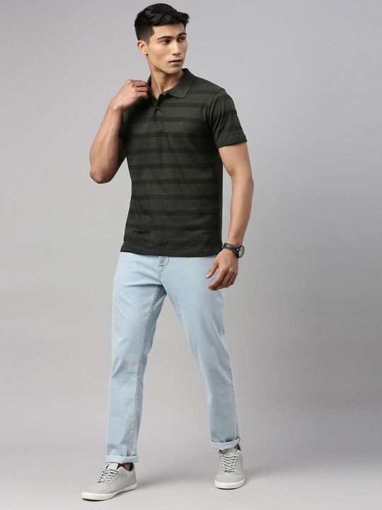 Kryptic Cotton Stripes Half Sleeves Mens Polo T-Shirt