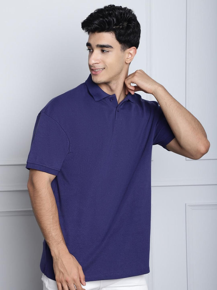 Door 74 Mens Solid Navy Color Oversize Polo Tshirt