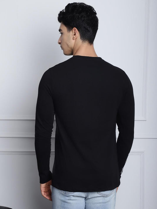 Door 74 Mens Printed Black Color Regular Fit Long Sleeves Tshirt