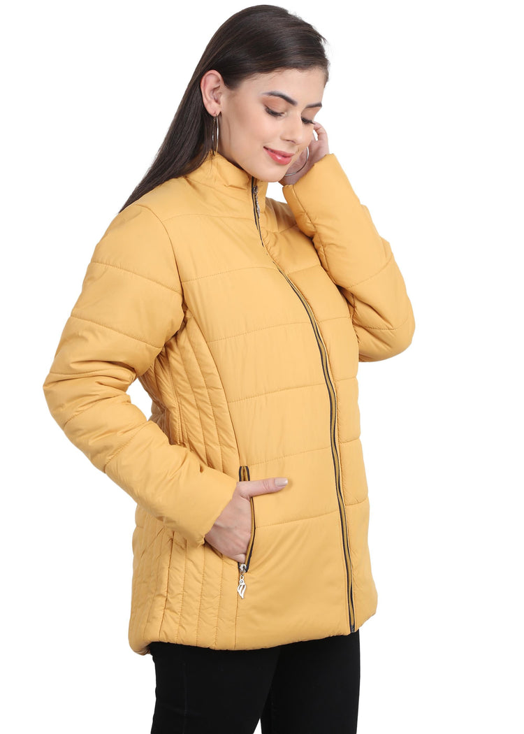 Xohy Women's Mustard Winter Wear Full Sleeve Solid Puffer Jacket