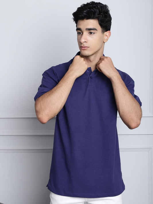 Door 74 Mens Solid Navy Color Oversize Polo Tshirt