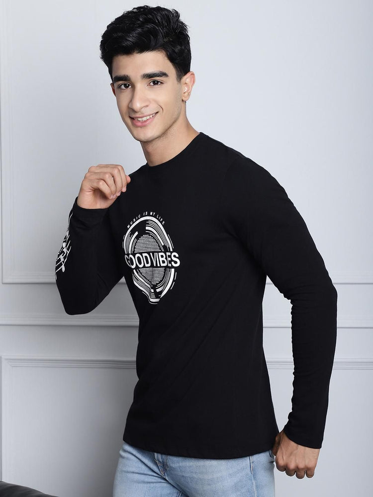 Door 74 Mens Printed Black Color Regular Fit Long Sleeves Tshirt