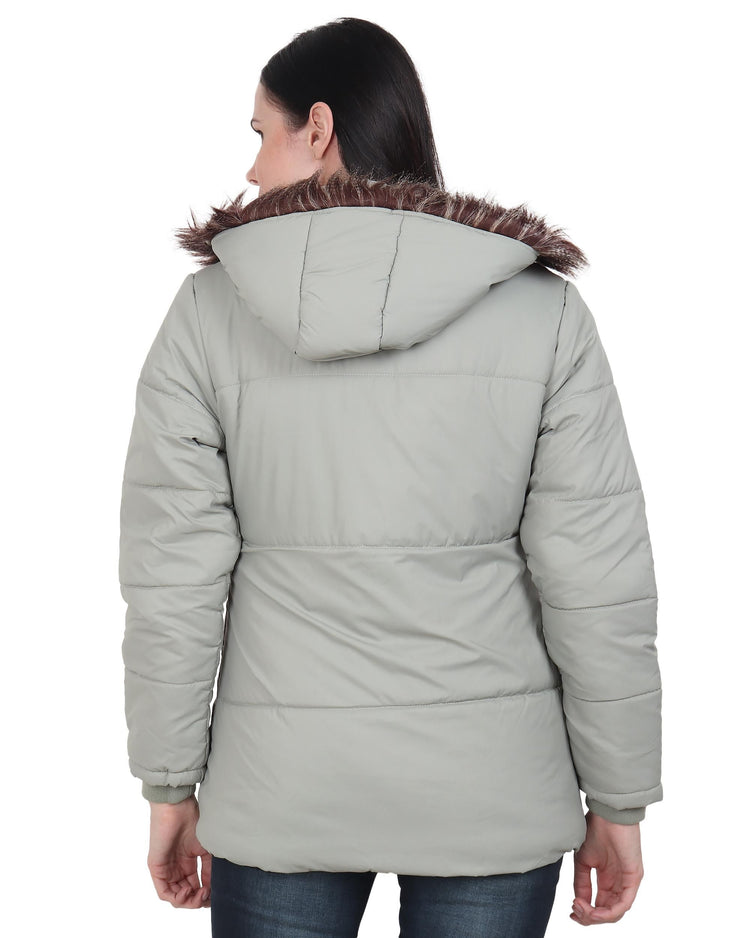 Xohy Women's Pista Winter Wear Full Sleeve Solid Puffer Jacket