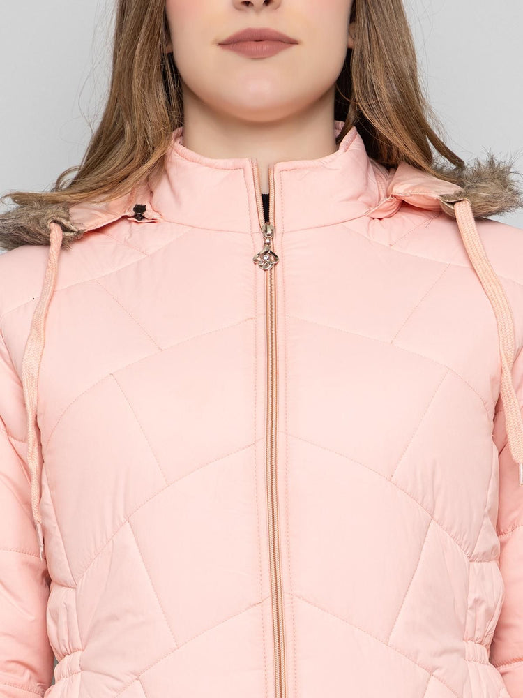 Xohy Women's Lightpink Winter Wear Full Sleeve Solid Puffer Jacket