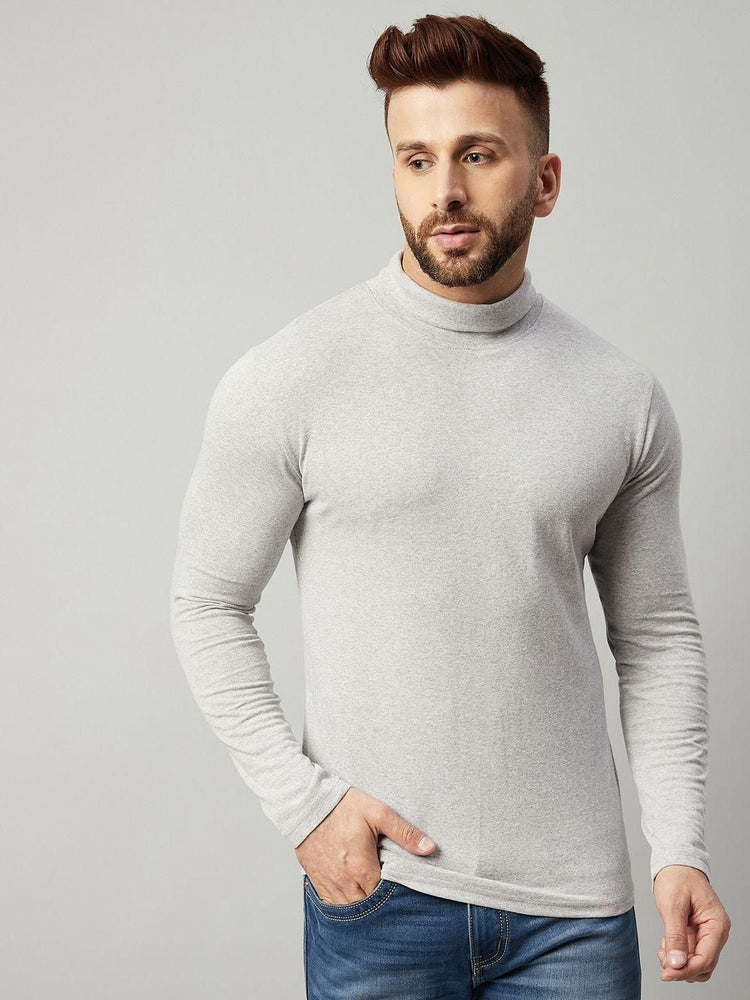 Cotton Blend Solid Full Sleeves Mens Stylish Neck T-Shirt