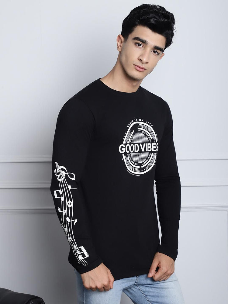 Door 74 Mens Printed Black Color Regular Fit Long Sleeves Tshirt