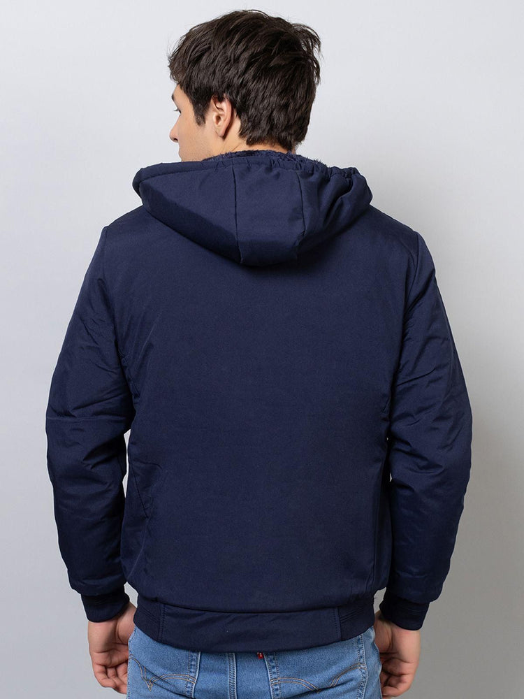 Xohy Men's Full Sleeve Lightweight Tailored Hooded Navy Jacket