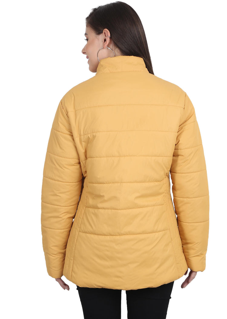 Xohy Women's Mustard Winter Wear Full Sleeve Solid Puffer Jacket