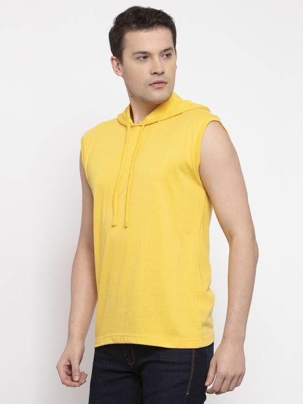 Denzolee Solid Sleeveless Hooded T-Shirt For Men's