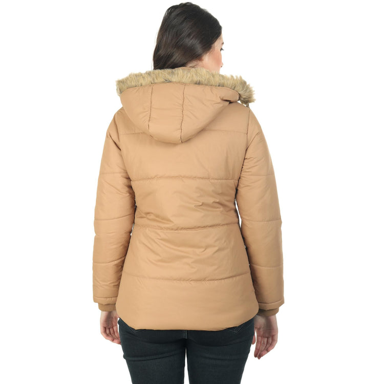 Xohy Women's Beige Winter Wear Full Sleeve Solid Puffer Jacket