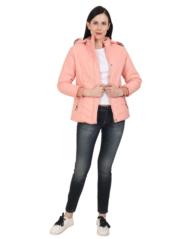 Xohy Women's Lightpink Winter Wear Full Sleeve Solid Puffer Jacket