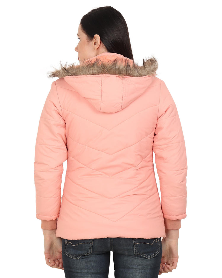 Xohy Women's Lightpink Winter Wear Full Sleeve Solid Puffer Jacket